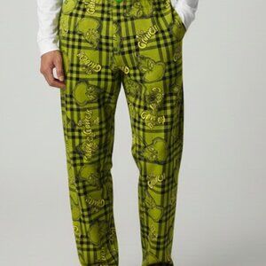 NWT Universal Studios The Grinch Green Plaid PJ Lounge Pants w/button fly - L